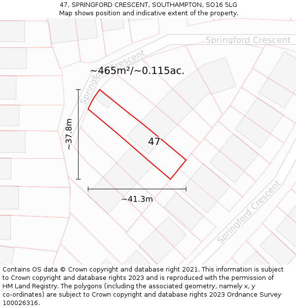 47, SPRINGFORD CRESCENT, SOUTHAMPTON, SO16 5LG: Plot and title map