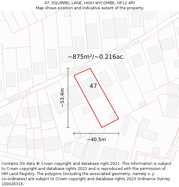 47, SQUIRREL LANE, HIGH WYCOMBE, HP12 4RY: Plot and title map