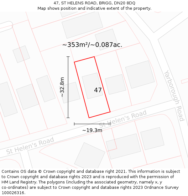 47, ST HELENS ROAD, BRIGG, DN20 8DQ: Plot and title map