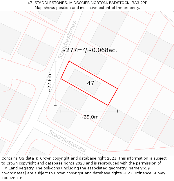47, STADDLESTONES, MIDSOMER NORTON, RADSTOCK, BA3 2PP: Plot and title map