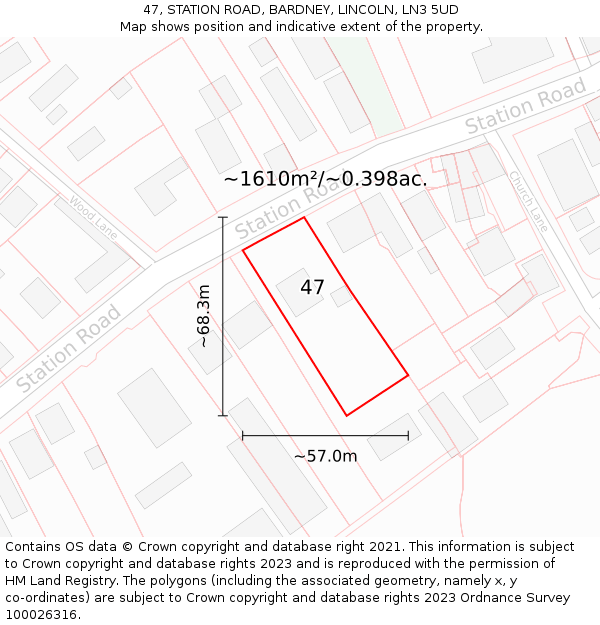47, STATION ROAD, BARDNEY, LINCOLN, LN3 5UD: Plot and title map