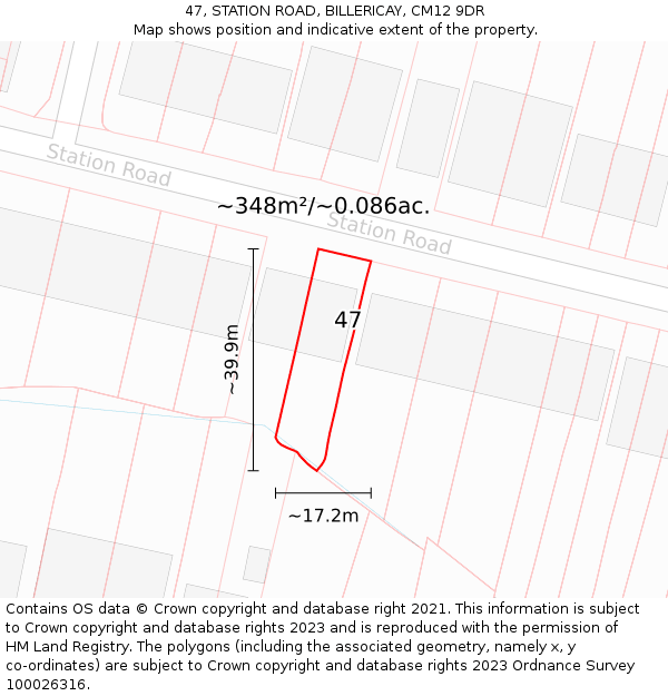 47, STATION ROAD, BILLERICAY, CM12 9DR: Plot and title map