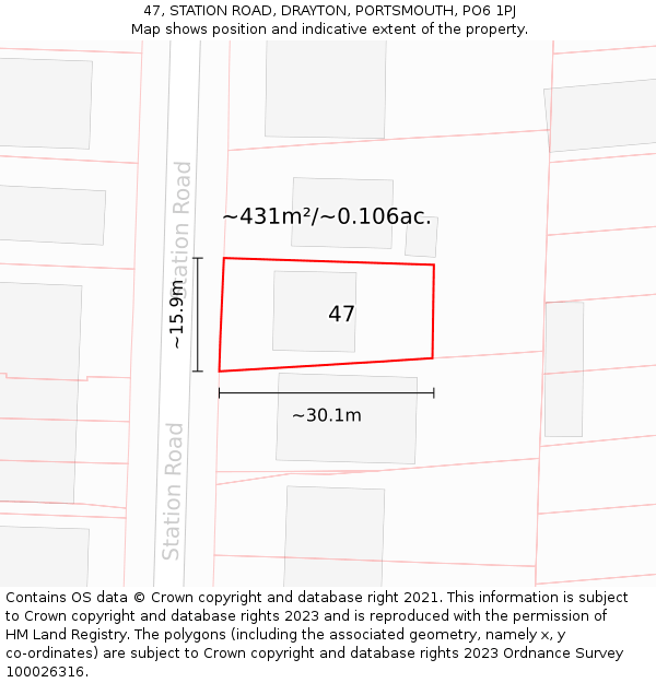47, STATION ROAD, DRAYTON, PORTSMOUTH, PO6 1PJ: Plot and title map