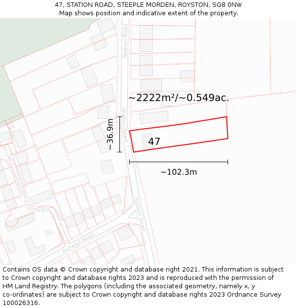 47, STATION ROAD, STEEPLE MORDEN, ROYSTON, SG8 0NW: Plot and title map