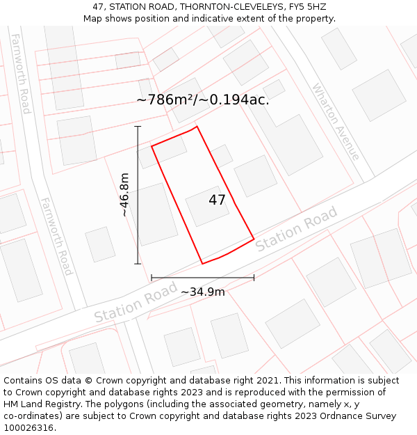 47, STATION ROAD, THORNTON-CLEVELEYS, FY5 5HZ: Plot and title map