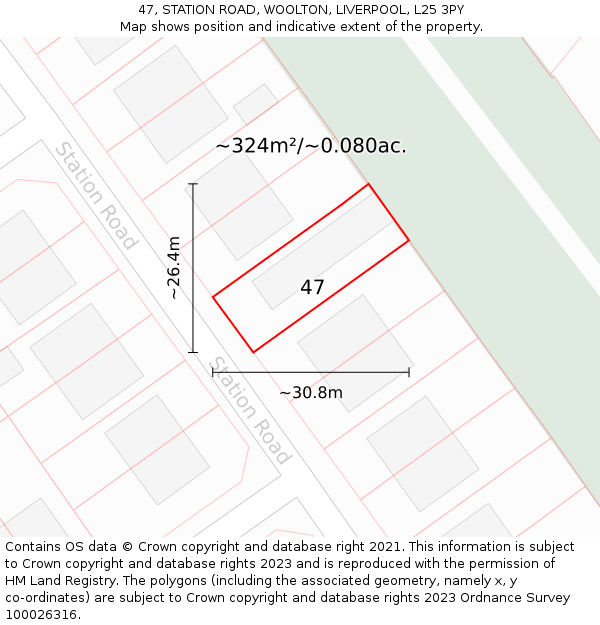 47, STATION ROAD, WOOLTON, LIVERPOOL, L25 3PY: Plot and title map