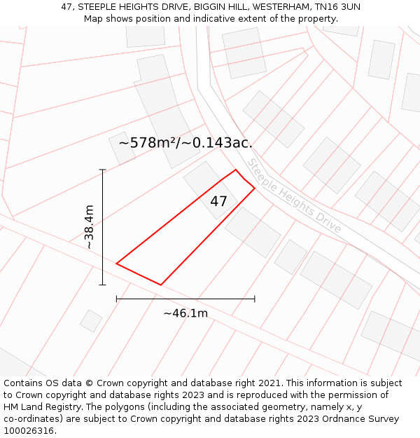 47, STEEPLE HEIGHTS DRIVE, BIGGIN HILL, WESTERHAM, TN16 3UN: Plot and title map