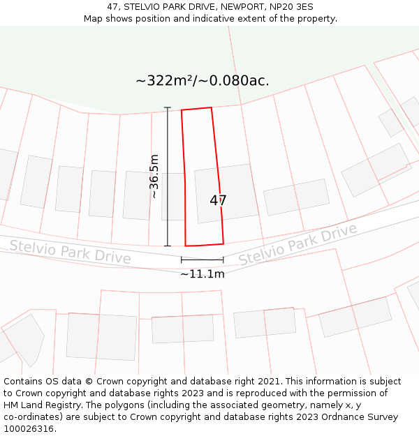 47, STELVIO PARK DRIVE, NEWPORT, NP20 3ES: Plot and title map