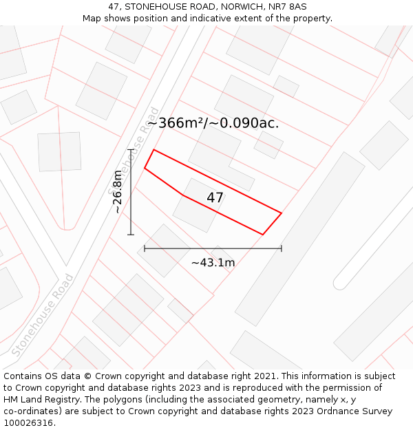 47, STONEHOUSE ROAD, NORWICH, NR7 8AS: Plot and title map