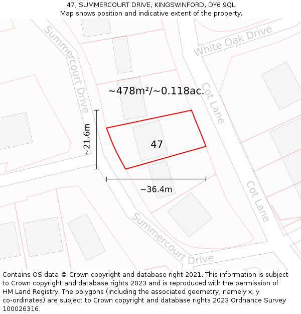 47, SUMMERCOURT DRIVE, KINGSWINFORD, DY6 9QL: Plot and title map