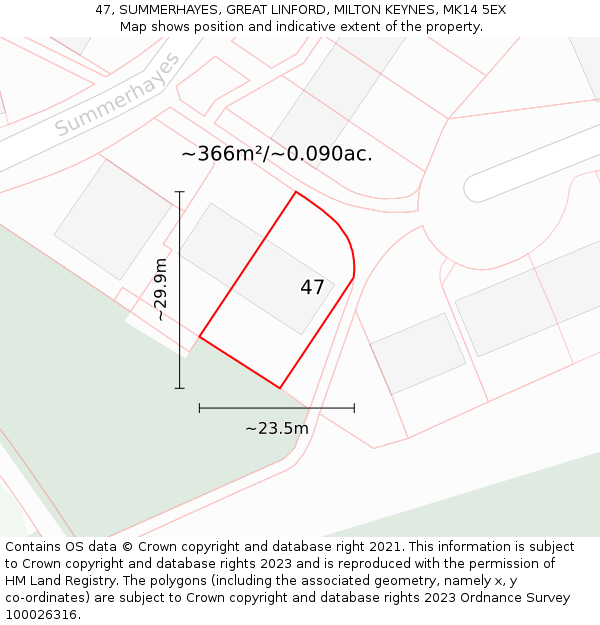 47, SUMMERHAYES, GREAT LINFORD, MILTON KEYNES, MK14 5EX: Plot and title map