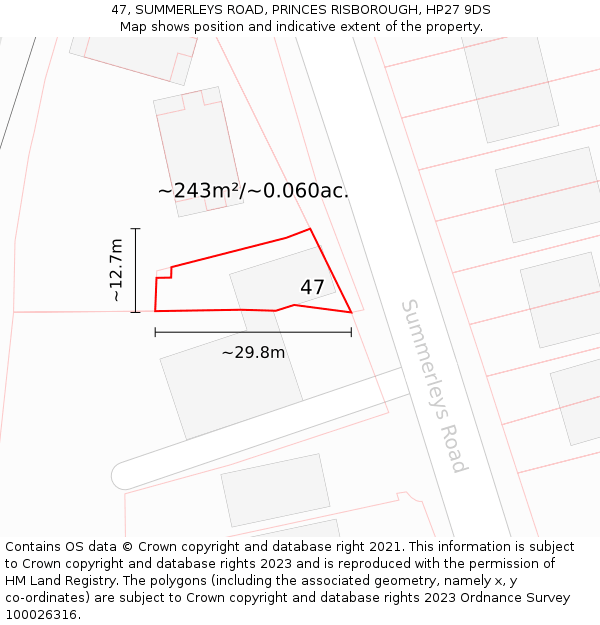 47, SUMMERLEYS ROAD, PRINCES RISBOROUGH, HP27 9DS: Plot and title map