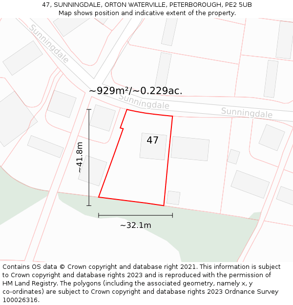 47, SUNNINGDALE, ORTON WATERVILLE, PETERBOROUGH, PE2 5UB: Plot and title map