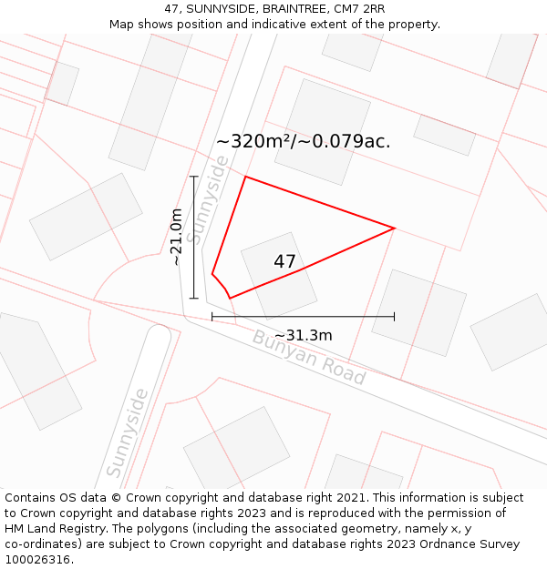 47, SUNNYSIDE, BRAINTREE, CM7 2RR: Plot and title map