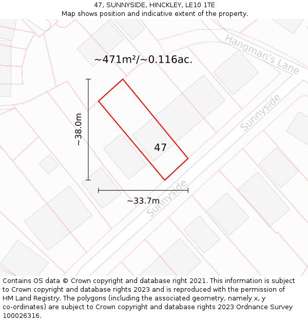 47, SUNNYSIDE, HINCKLEY, LE10 1TE: Plot and title map