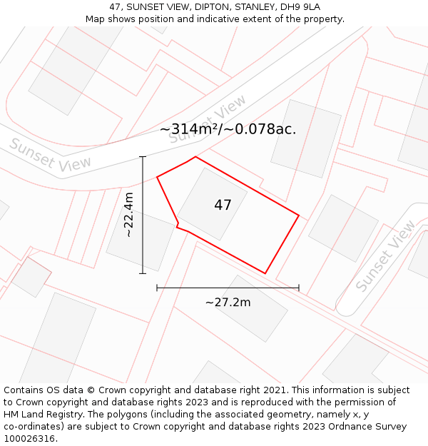 47, SUNSET VIEW, DIPTON, STANLEY, DH9 9LA: Plot and title map