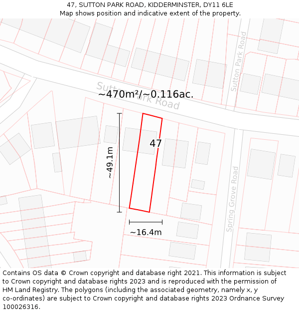 47, SUTTON PARK ROAD, KIDDERMINSTER, DY11 6LE: Plot and title map