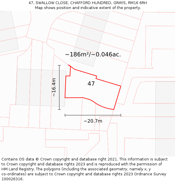 47, SWALLOW CLOSE, CHAFFORD HUNDRED, GRAYS, RM16 6RH: Plot and title map