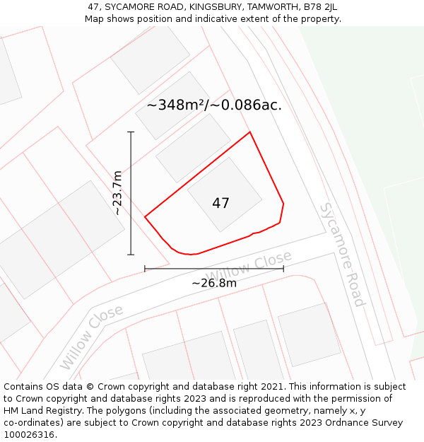47, SYCAMORE ROAD, KINGSBURY, TAMWORTH, B78 2JL: Plot and title map