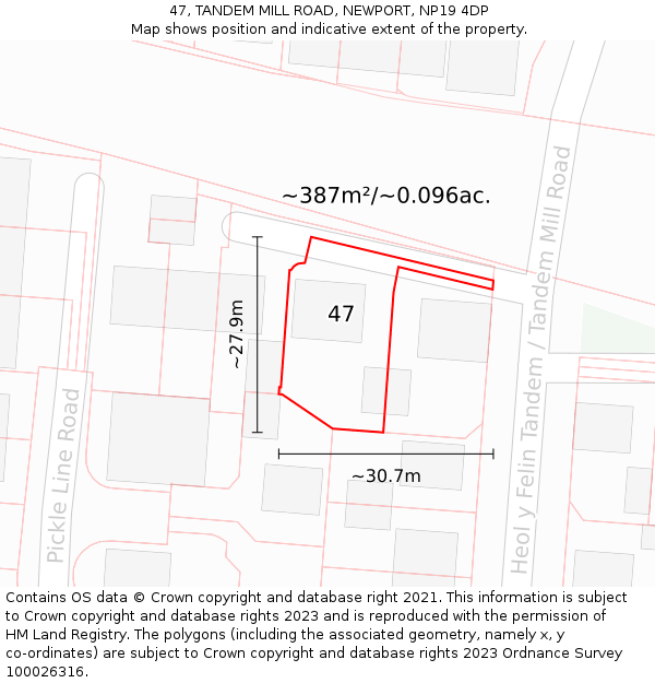 47, TANDEM MILL ROAD, NEWPORT, NP19 4DP: Plot and title map