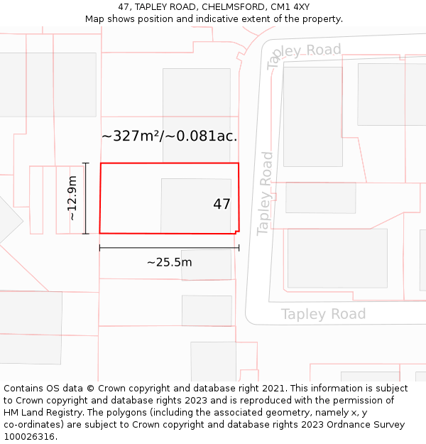 47, TAPLEY ROAD, CHELMSFORD, CM1 4XY: Plot and title map