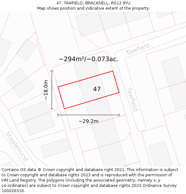 47, TAWFIELD, BRACKNELL, RG12 8YU: Plot and title map