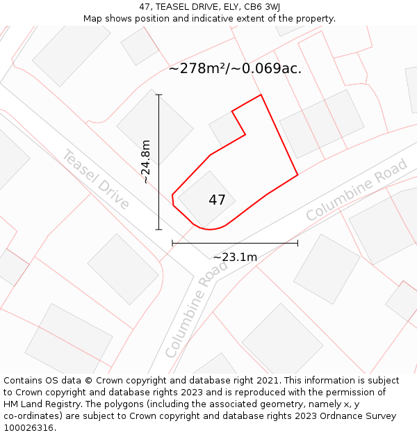 47, TEASEL DRIVE, ELY, CB6 3WJ: Plot and title map