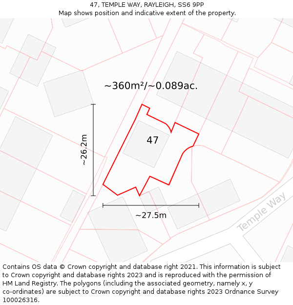 47, TEMPLE WAY, RAYLEIGH, SS6 9PP: Plot and title map