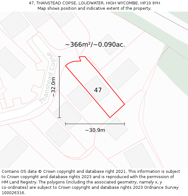 47, THANSTEAD COPSE, LOUDWATER, HIGH WYCOMBE, HP10 9YH: Plot and title map
