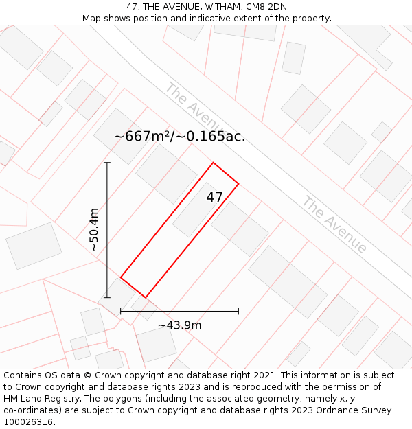 47, THE AVENUE, WITHAM, CM8 2DN: Plot and title map