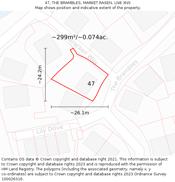 47, THE BRAMBLES, MARKET RASEN, LN8 3NS: Plot and title map
