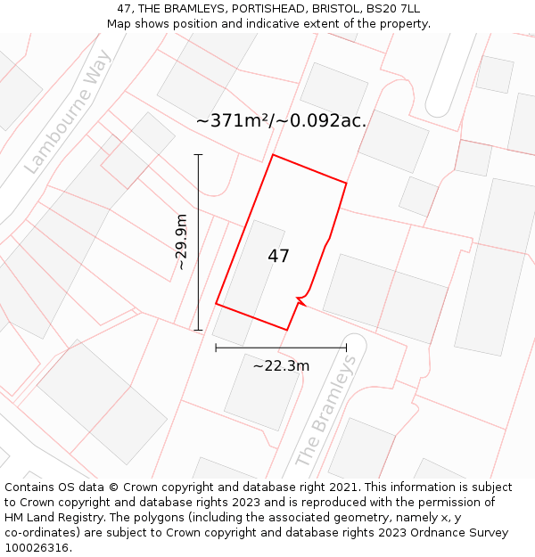 47, THE BRAMLEYS, PORTISHEAD, BRISTOL, BS20 7LL: Plot and title map