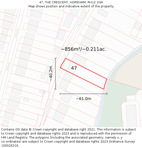 47, THE CRESCENT, HORSHAM, RH12 1NA: Plot and title map