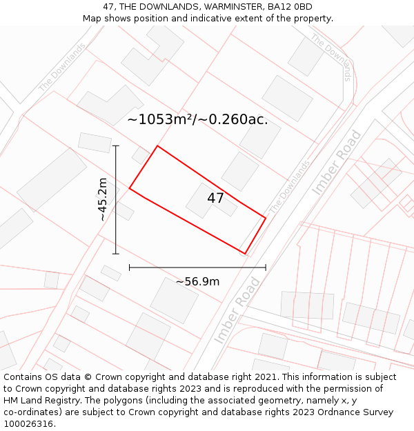 47, THE DOWNLANDS, WARMINSTER, BA12 0BD: Plot and title map