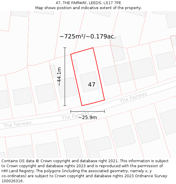 47, THE FAIRWAY, LEEDS, LS17 7PE: Plot and title map