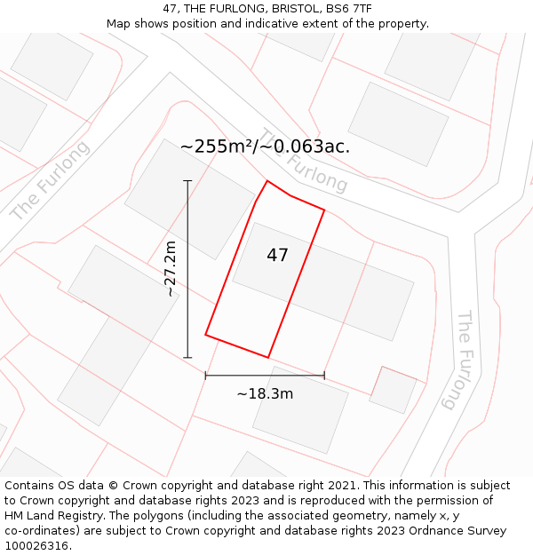 47, THE FURLONG, BRISTOL, BS6 7TF: Plot and title map