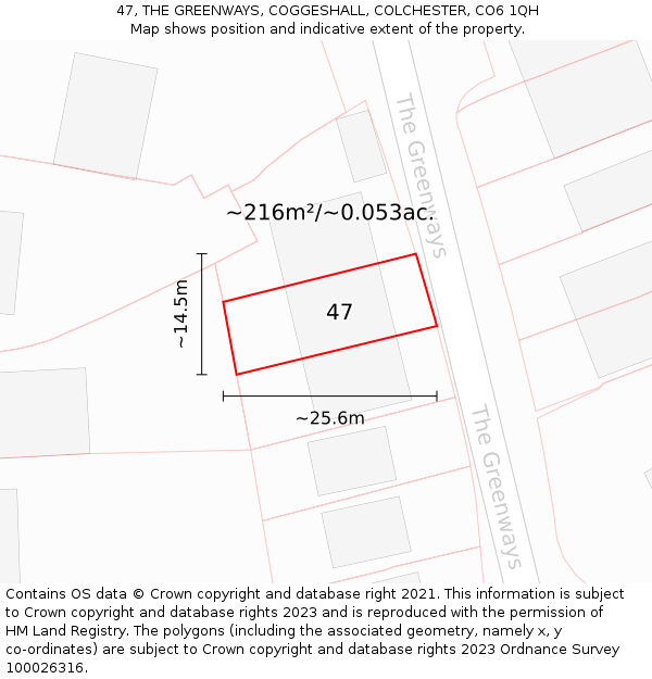 47, THE GREENWAYS, COGGESHALL, COLCHESTER, CO6 1QH: Plot and title map