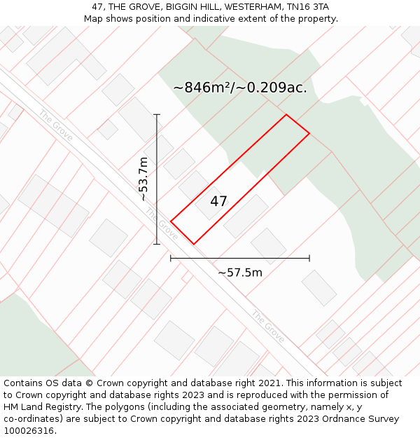 47, THE GROVE, BIGGIN HILL, WESTERHAM, TN16 3TA: Plot and title map