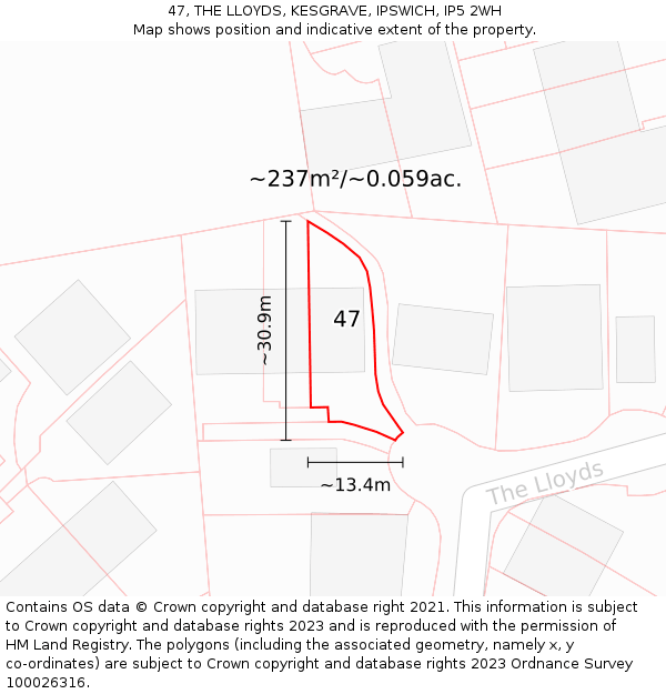47, THE LLOYDS, KESGRAVE, IPSWICH, IP5 2WH: Plot and title map