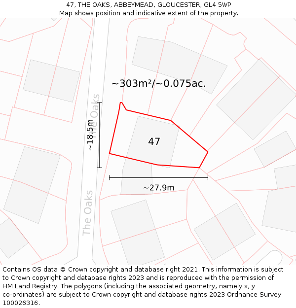 47, THE OAKS, ABBEYMEAD, GLOUCESTER, GL4 5WP: Plot and title map