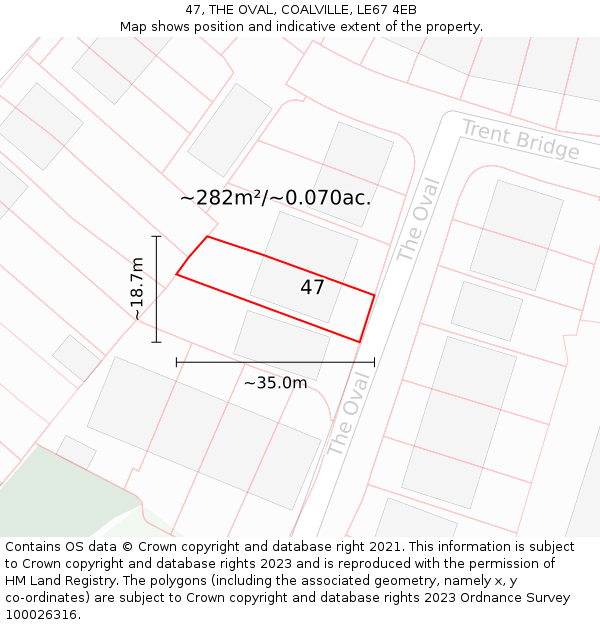 47, THE OVAL, COALVILLE, LE67 4EB: Plot and title map