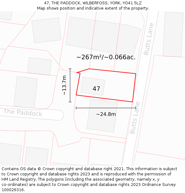 47, THE PADDOCK, WILBERFOSS, YORK, YO41 5LZ: Plot and title map