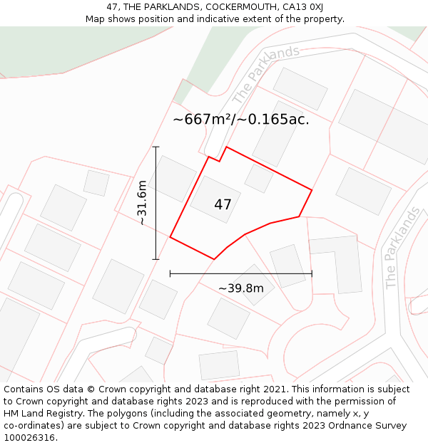 47, THE PARKLANDS, COCKERMOUTH, CA13 0XJ: Plot and title map