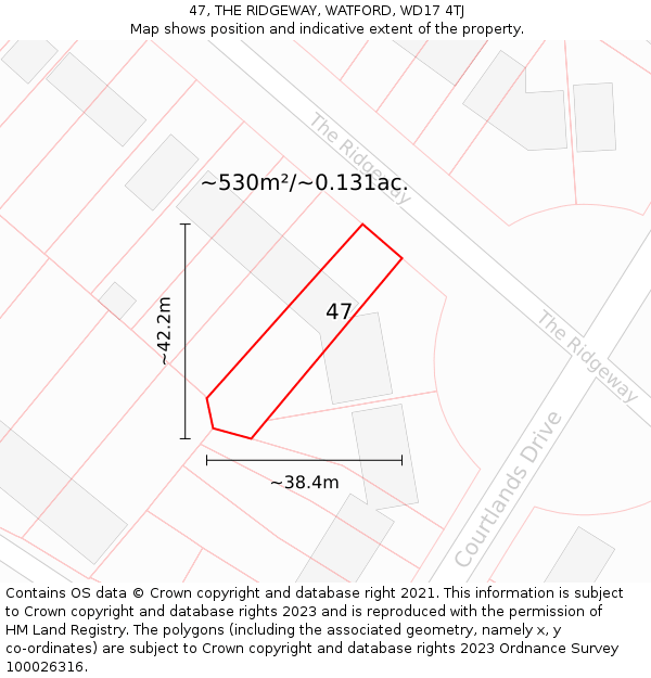 47, THE RIDGEWAY, WATFORD, WD17 4TJ: Plot and title map
