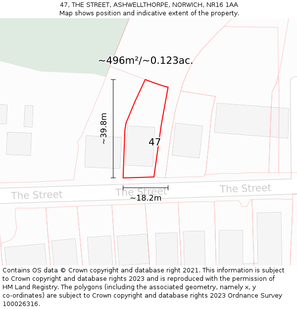 47, THE STREET, ASHWELLTHORPE, NORWICH, NR16 1AA: Plot and title map