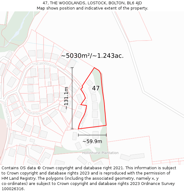 47, THE WOODLANDS, LOSTOCK, BOLTON, BL6 4JD: Plot and title map