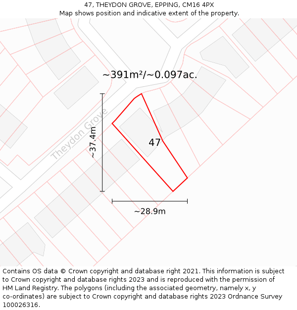 47, THEYDON GROVE, EPPING, CM16 4PX: Plot and title map