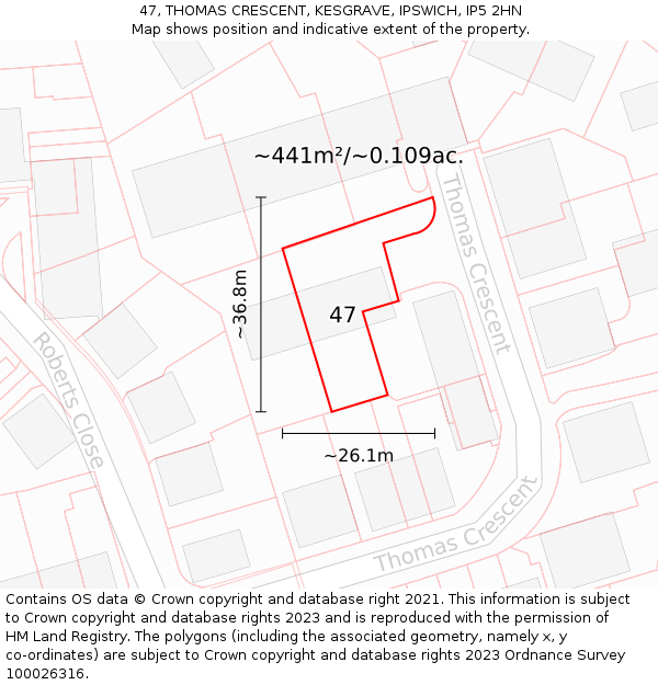 47, THOMAS CRESCENT, KESGRAVE, IPSWICH, IP5 2HN: Plot and title map