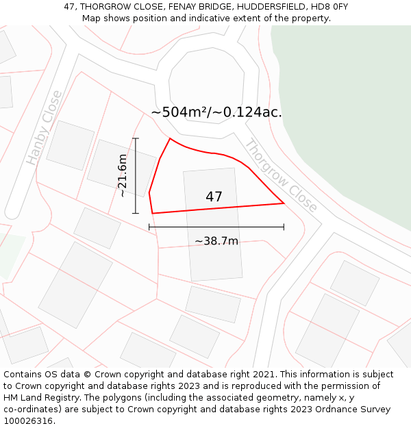 47, THORGROW CLOSE, FENAY BRIDGE, HUDDERSFIELD, HD8 0FY: Plot and title map