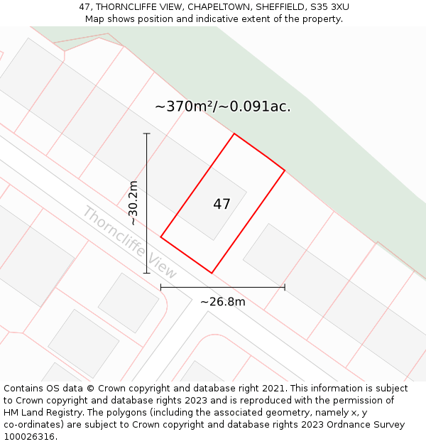 47, THORNCLIFFE VIEW, CHAPELTOWN, SHEFFIELD, S35 3XU: Plot and title map